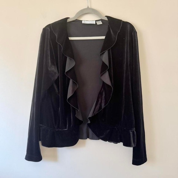 90s Black Velvet Long Sleeve Blouse - Picture 2 of 6